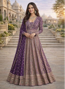 Purple Georgette Embroidered Work Designer Gown for Women