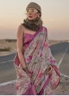Beige and Hot Pink Linen Designer Contemporary Style Saree For Ceremonial - 1