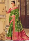 Silk Blend Olive and Rose Pink Embroidered Work Designer Contemporary Style Saree - 2