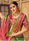Silk Blend Olive and Rose Pink Embroidered Work Designer Contemporary Style Saree - 1