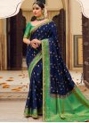 Embroidered Work Green and Navy Blue Designer Contemporary Saree - 3