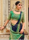 Embroidered Work Green and Navy Blue Designer Contemporary Saree - 1