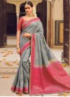 Silk Blend Grey and Rose Pink Designer Traditional Saree - 1
