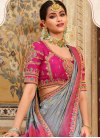 Silk Blend Grey and Rose Pink Designer Traditional Saree - 3