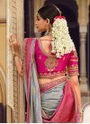 Silk Blend Grey and Rose Pink Designer Traditional Saree - 2
