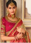 Beige and Red Embroidered Work Silk Blend Designer Contemporary Style Saree - 1
