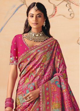 Dola Silk Embroidered Work Classic Saree in Rose Pink