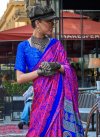 Satin Silk Blue and Rose Pink Digital Print Work Designer Traditional Saree - 1