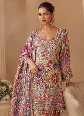 Off White Crepe Silk Palazzo Suit with Digital Print Work for Festival