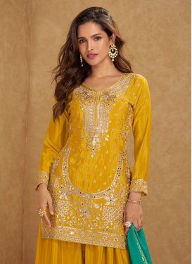 Chinon Palazzo Suit with Embroidered Work in Mustard