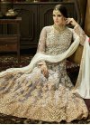 Cream and Grey Embroidered Work Net Long Length Anarkali Suit - 1