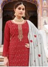 Off White and Red Designer Palazzo Salwar Kameez - 1
