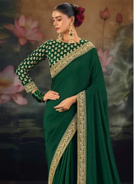 Silk Classic Saree with Embroidered Work in Green