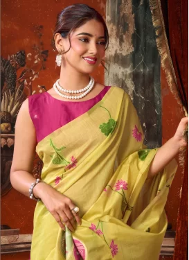 Woven Work Cotton Silk Traditional Saree in Yellow for Women