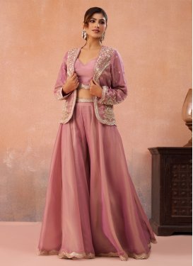 Tissue Palazzo Suit in Pink with Cutdana Work for Festival