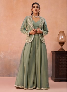Tissue Cutdana Work Palazzo Suit in Sea Green