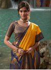 Woven Work Mustard and Navy Blue Designer Contemporary Style Saree - 1