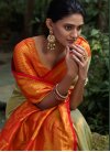 Woven Work Mint Green and Orange Traditional Designer Saree - 1