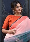 Lace Work Faux Georgette Salmon and Teal Designer Contemporary Style Saree - 1
