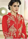 Beige and Red Embroidered Work Kameez Style Lehenga - 1