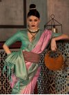 Pink and Sea Green Woven Work Trendy Classic Saree - 1