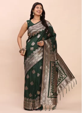Bottle Green Art Silk Woven Work Classic Saree for Women