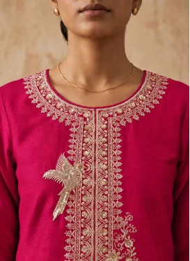 Embroidered Work Chinon Palazzo Suit in Rose Pink for Women