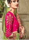 Precious  Silk Lace Work Olive and Rose Pink Trendy Classic Saree - 1