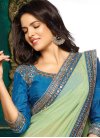 Blue and Mint Green Embroidered Work Half N Half Trendy Saree - 2