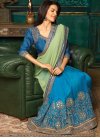 Blue and Mint Green Embroidered Work Half N Half Trendy Saree - 1