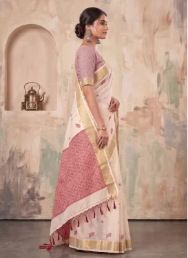 Woven Work Cotton Trendy Saree in Beige for Ceremonial
