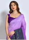 Lavender and Navy Blue Embroidered Work Designer Contemporary Style Saree - 1