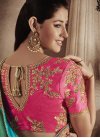 Compelling Beads Work Faux Georgette Rose Pink and Sea Green Half N Half Trendy Saree For Festival - 1