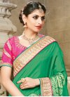 Green and Rose Pink Traditional Saree For Ceremonial - 1