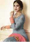 Grey and Pink Embroidered Work Long Length Anarkali Salwar Suit - 2