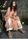 Faux Georgette Off White and Peach Embroidered Work Asymmetrical Designer Salwar Suit - 1