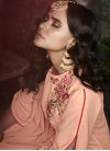 Faux Georgette Off White and Peach Embroidered Work Asymmetrical Designer Salwar Suit - 2