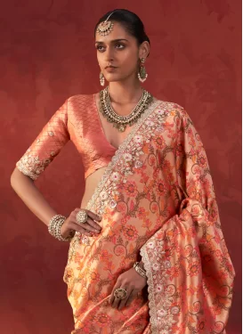 Viscose Trendy Saree with Embroidered Work in Orange