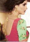 Hot Pink and Sea Green Jacquard Silk Designer Half N Half Saree - 1