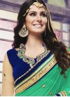 Faux Georgette Beads Work Cream and Sea Green Designer Contemporary Style Saree For Festival - 1