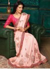 Peach and Rose Pink Embroidered Work Classic Saree - 1