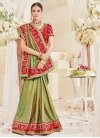 Olive and Red Lace Work Classic Saree - 1