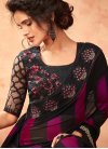 Faux Georgette Black and Rose Pink Embroidered Work Classic Saree - 1