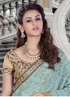Fancy Fabric Beige and Turquoise Embroidered Work Half N Half Trendy Saree - 1