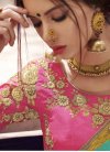 Hot Pink and Turquoise Embroidered Work Designer Half N Half Saree - 1