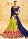 Faux Georgette Aloe Veera Green and Navy Blue Half N Half Trendy Saree For Festival - 1