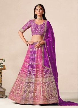 Georgette Embroidered Work Trendy Lehenga Choli in Magenta and Purple