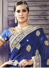 Bedazzling Faux Georgette Grey and Navy Blue Beads Work Half N Half Saree For Festival - 1