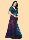 Digital Print Work Navy Blue and Teal Designer Contemporary Style Saree - 2