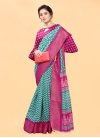 Print Work Rose Pink and Teal  Designer Contemporary Style Saree - 1